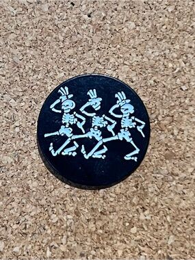 Grateful Dead Black Pin with White Dancing Skeletons